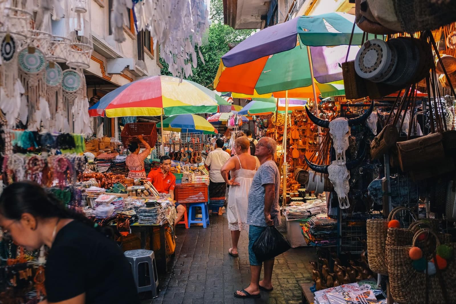 Street market with colourful stalls