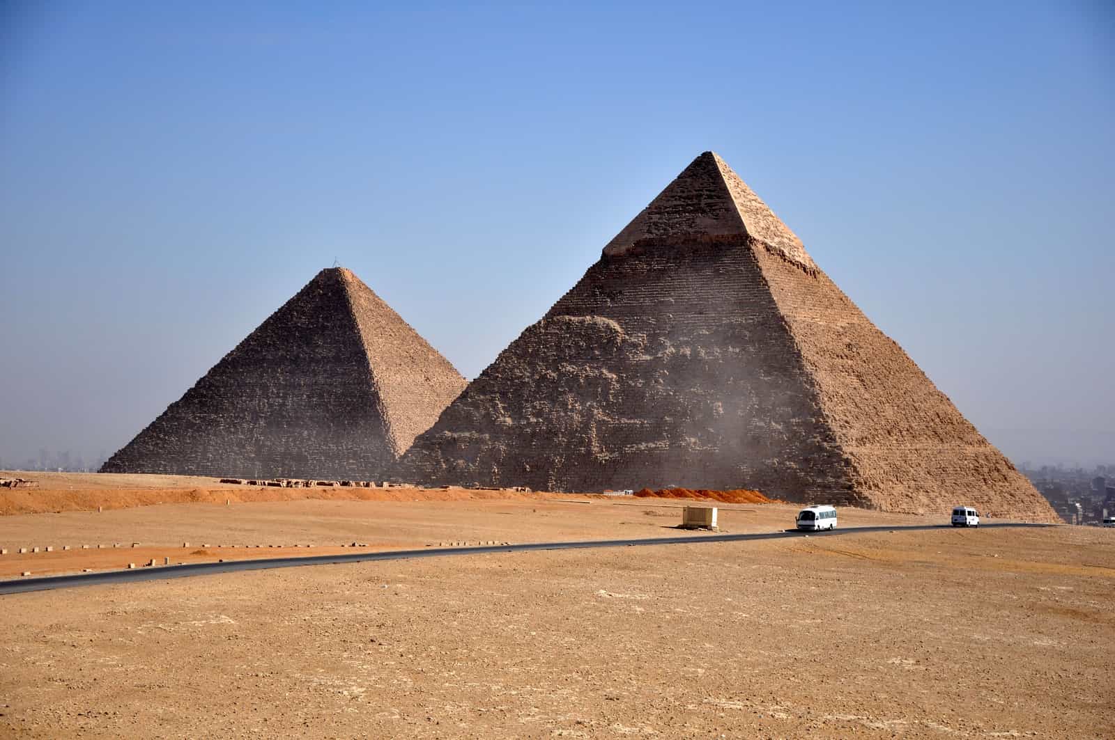 The pyramids of Giza in the desert, Egypt