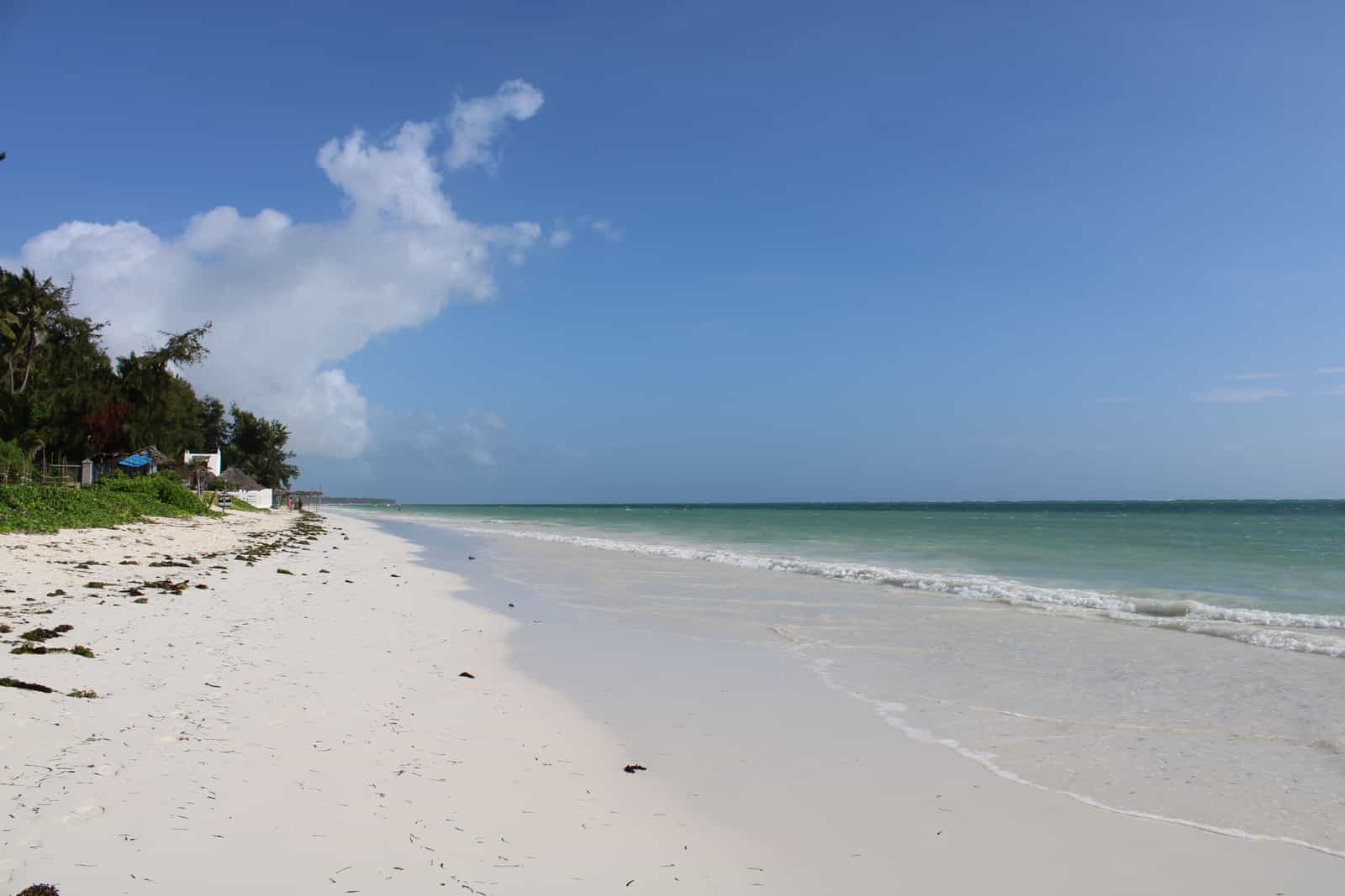 White sand beach and dhows on the coast of Zanzibar, Tanzania